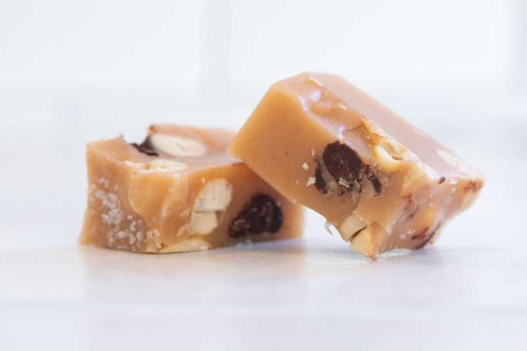 salted cashew + dark chocolate caramels Sugar + Spoon Caramels